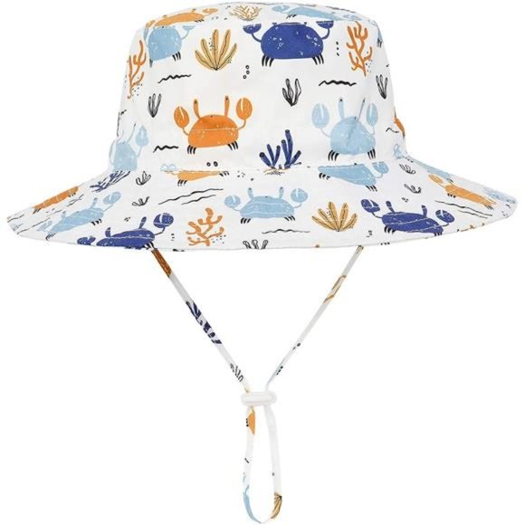 Sun Hat UPF 50+ Sun Protective Toddler Bucket Hat 07 White Crab - Picture 2 of 7